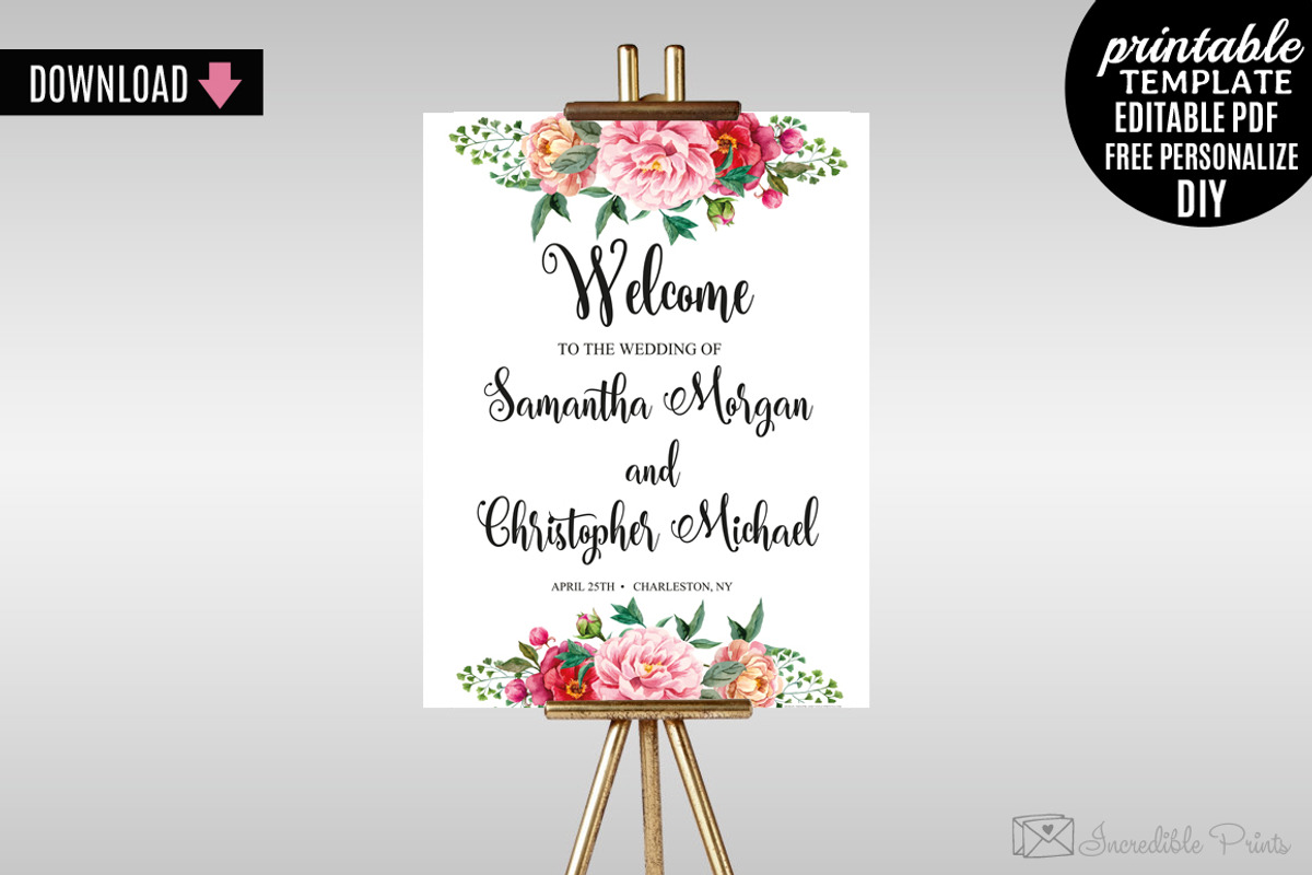 Watercolor Wedding Welcome Poster, a Stationery Template by Blush Roses Print (Photo 1 of 2)