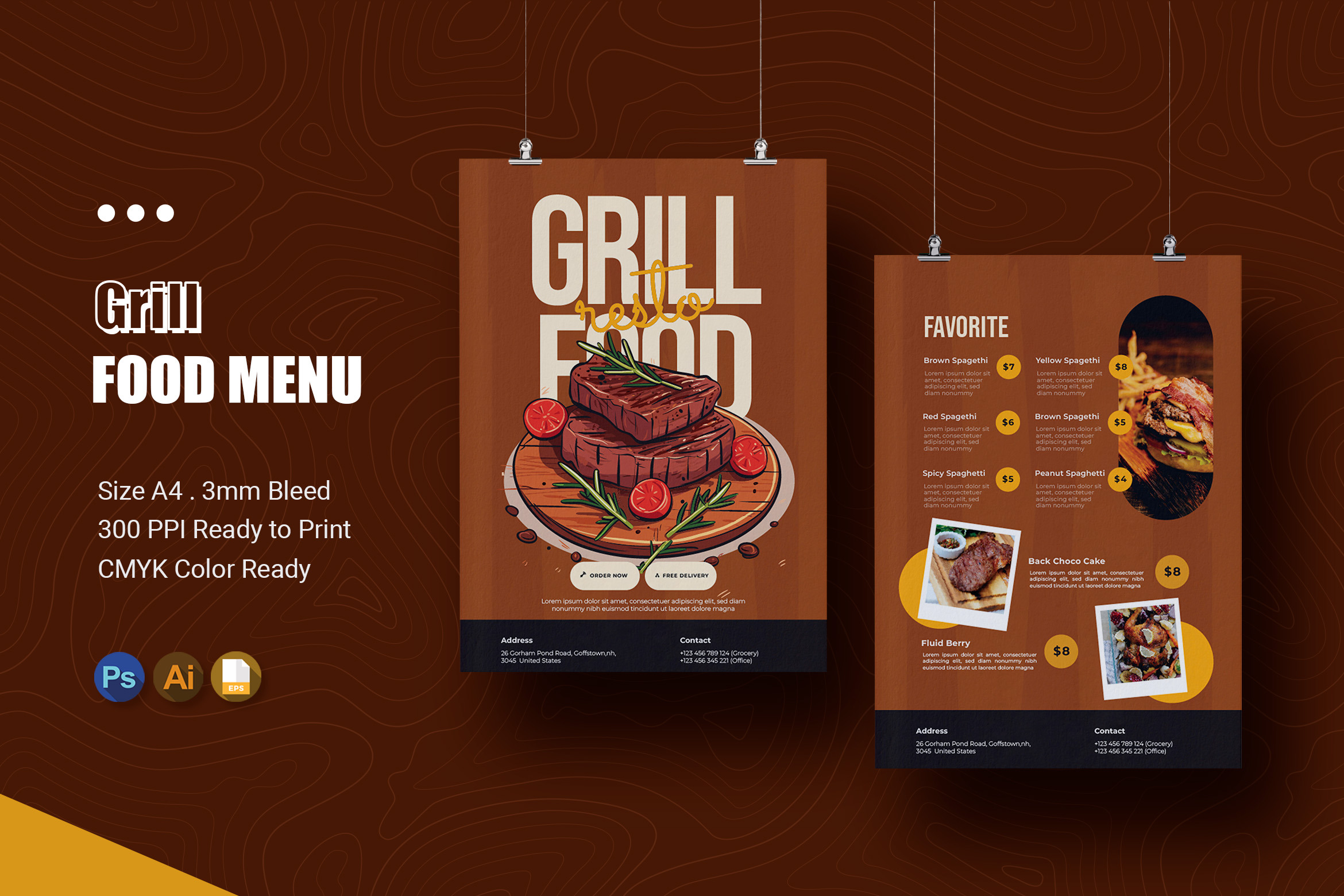 Grill Food Menu, a Print Template by Esensifiksi.studio