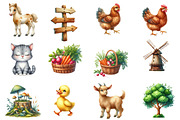 Farm Watercolor Clipart, an Illustration by Designworld (Thumbnail 2 of 6)