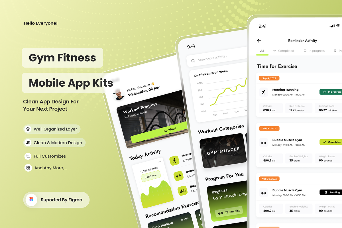 Fit Zone Fitness Mobile App UI Kits, an UI Kit Template by SquidPixey (Photo 1 of 3)