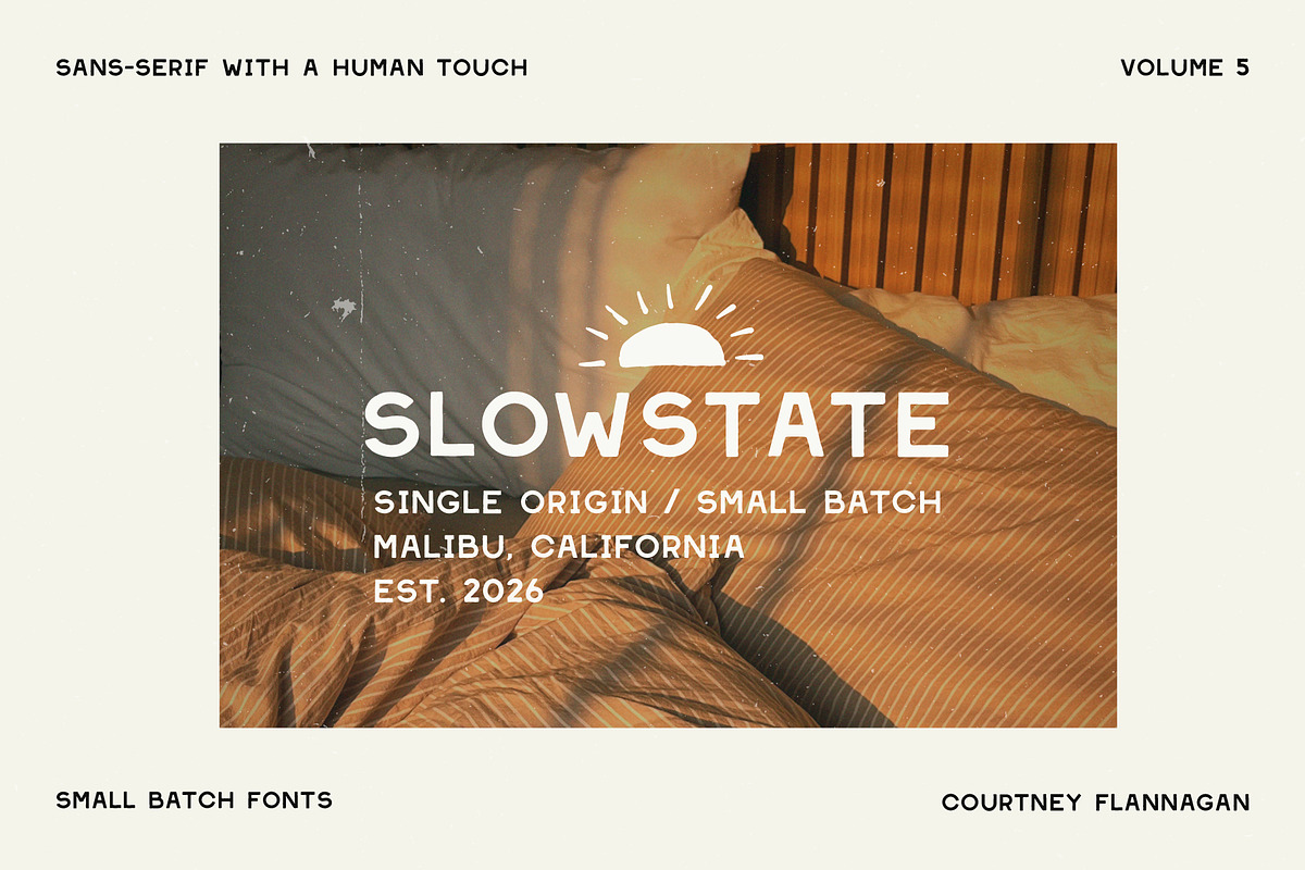 Slowstate | Malibu-inspired display, a Sans Serif Font by Courtney Flannagan Design (Photo 9 of 11)