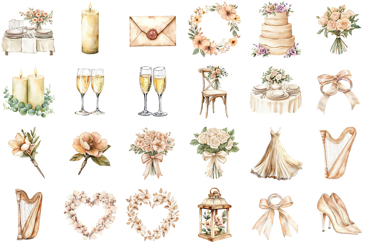 Watercolor Beige Wedding Clipart Set, an Illustration by Sublimation Artist (Photo 2 of 6)