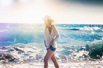 Woman and sea containing beach, sunset, and woman, a Person Photo by Olezzo