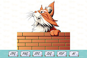 Fierce Fluffy Cat on Brick Wall SVG, an Animal Illustration by Ghagra (Thumbnail 1 of 3)