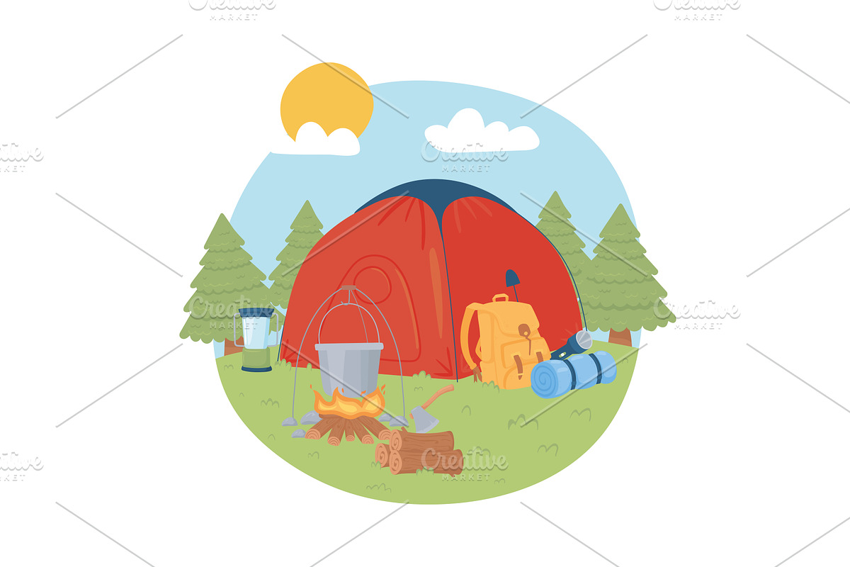 camping adventure travel, an Illustration by studiogstock
