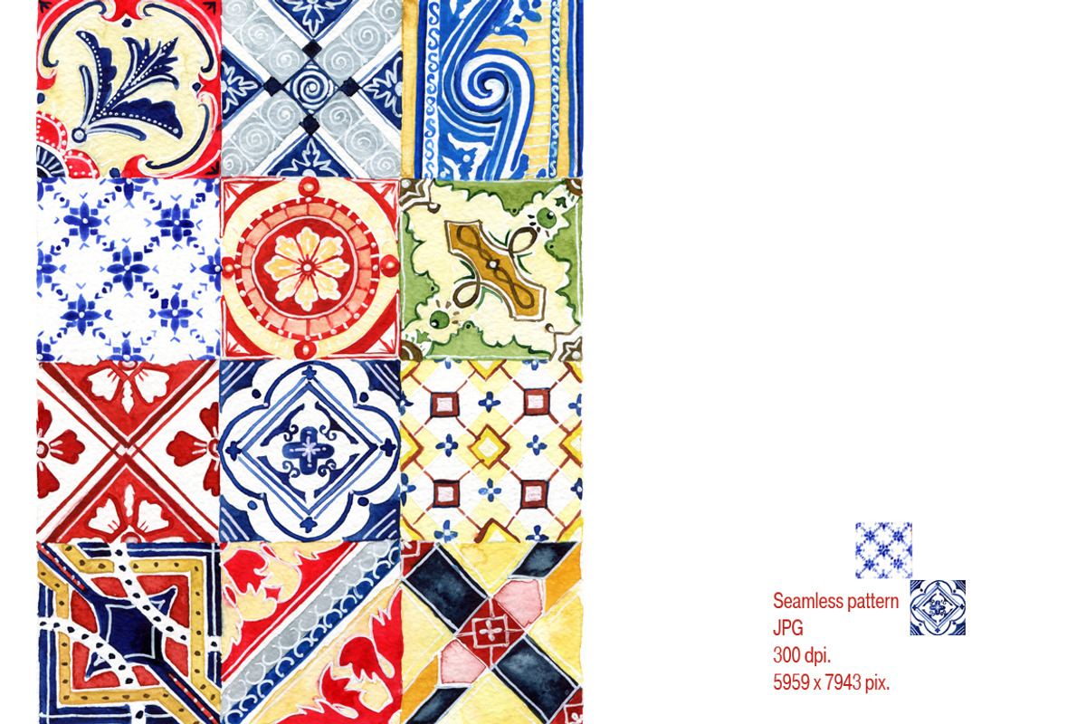 Watercolor tile patterns, a Decorative Illustration by WatercolorArt (Photo 5 of 6)