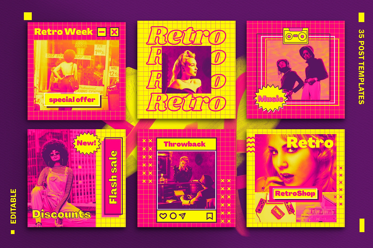 Retro Vibes Canva Instagram Template, a Social Media Template by Vectorheroes (Photo 3 of 8)