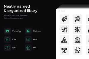 50 Space icons, an Outline Icon by Wencory