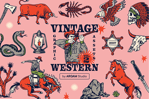 Vintage Western Graphic Assets Vol.2, an Illustration by ARQAM Studio