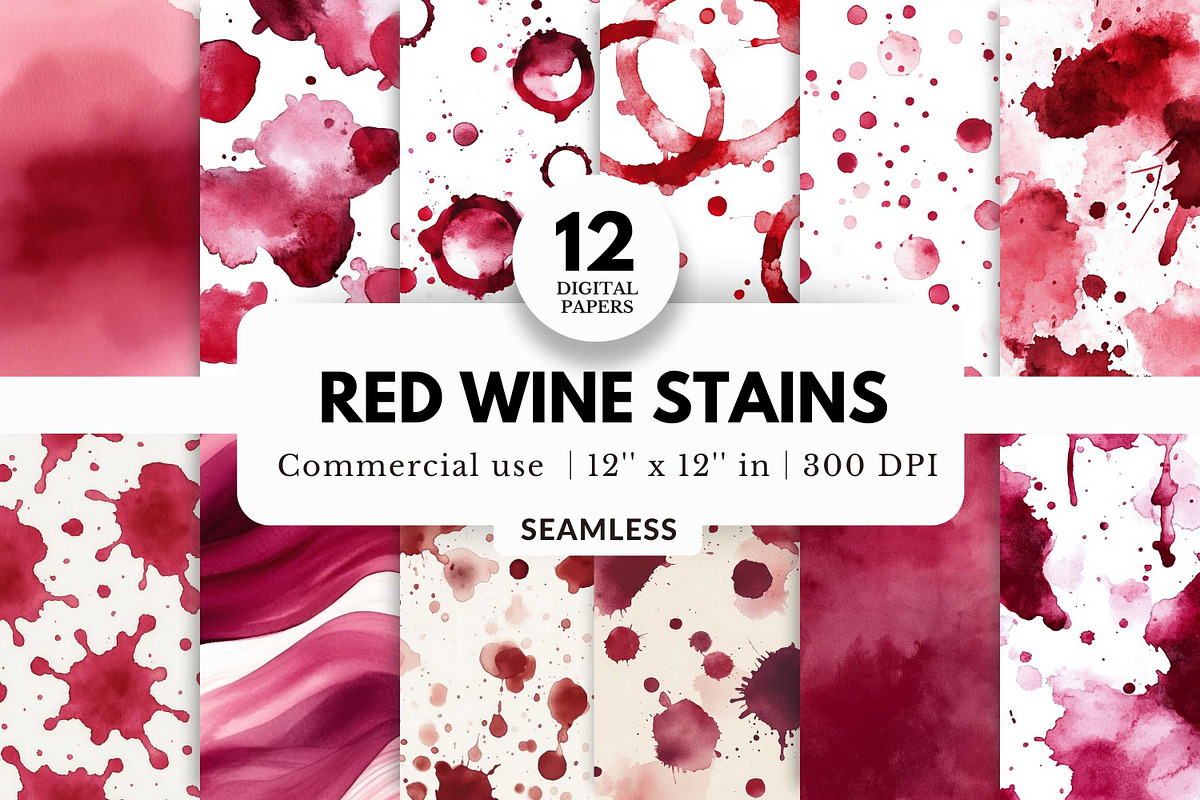 12 Red Wine Stains Digital Papers, a Background Graphic by NorthWindPixels (Photo 1 of 4)