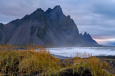 Sunrise Stokksnes cape sea beach and Vestrahorn Mountain, Icelan, a Nature Photo by YuriyB