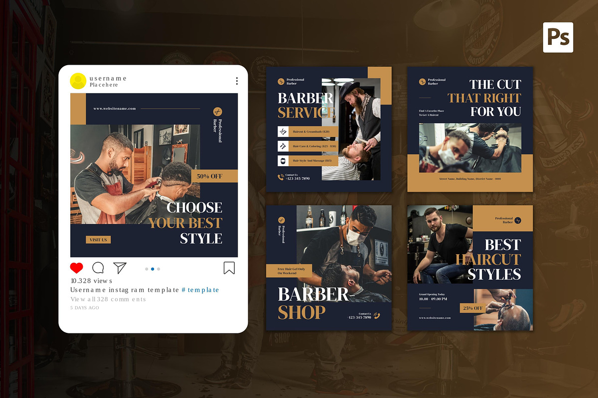 Barbershop Instagram Post, a Social Media Template by CavenArt (Photo 4 of 5)