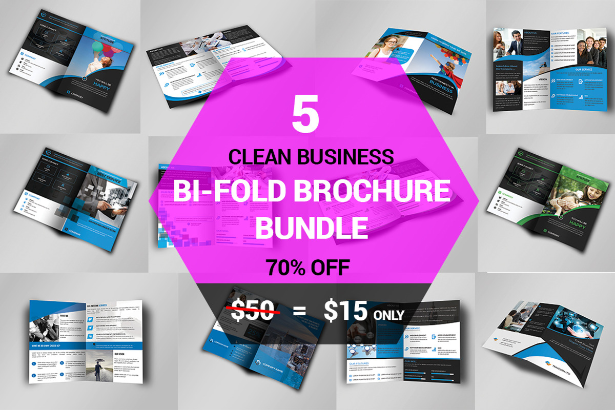 5 Clean Business Bi Fold Brochure, a Brochure Template by Imagine Design Studio (Photo 1 of 17)