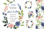 Blush and Blue Watercolor Flowers, an Illustration by Graphic Blue Bird (Thumbnail 1 of 9)