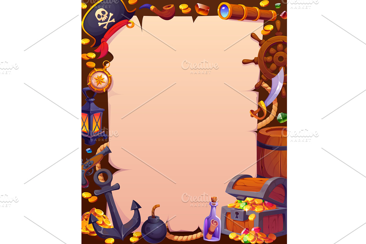 Pirate old paper scroll banner, a Decorative Illustration by Vector Tradition