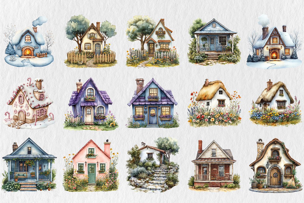 Watercolor Cute House Clipart, an Illustration by Rose Art (Photo 2 of 4)