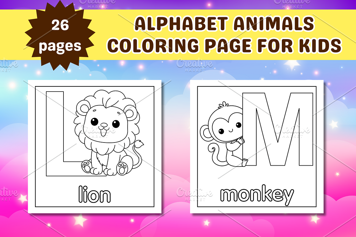 Cute Alphabet Animals Coloring Page, an Education Illustration by Salaly (Photo 5 of 12)