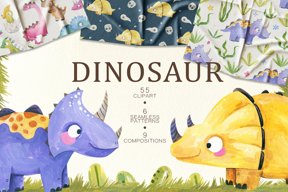 Watercolor Dinosaur Clipart Baby, an Object Graphic by the_myro (Photo 1 of 11)