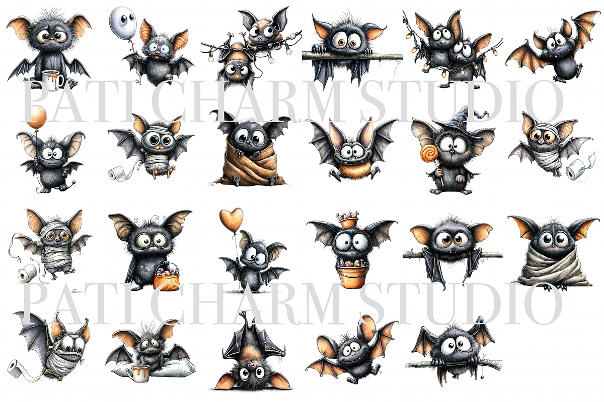 25 Quirky Bat Clipart, an Animal Illustration by Pati Charm Studio (Photo 2 of 8)