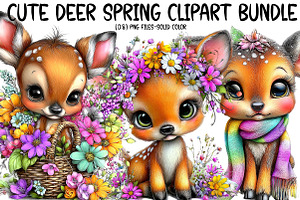 Cute Deer Spring Clipart Bundle, an Illustration by Designworld