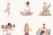 Fitness Girl Clipart Bundle, a Person Illustration by BusyDaydesign (Thumbnail 3 of 9)
