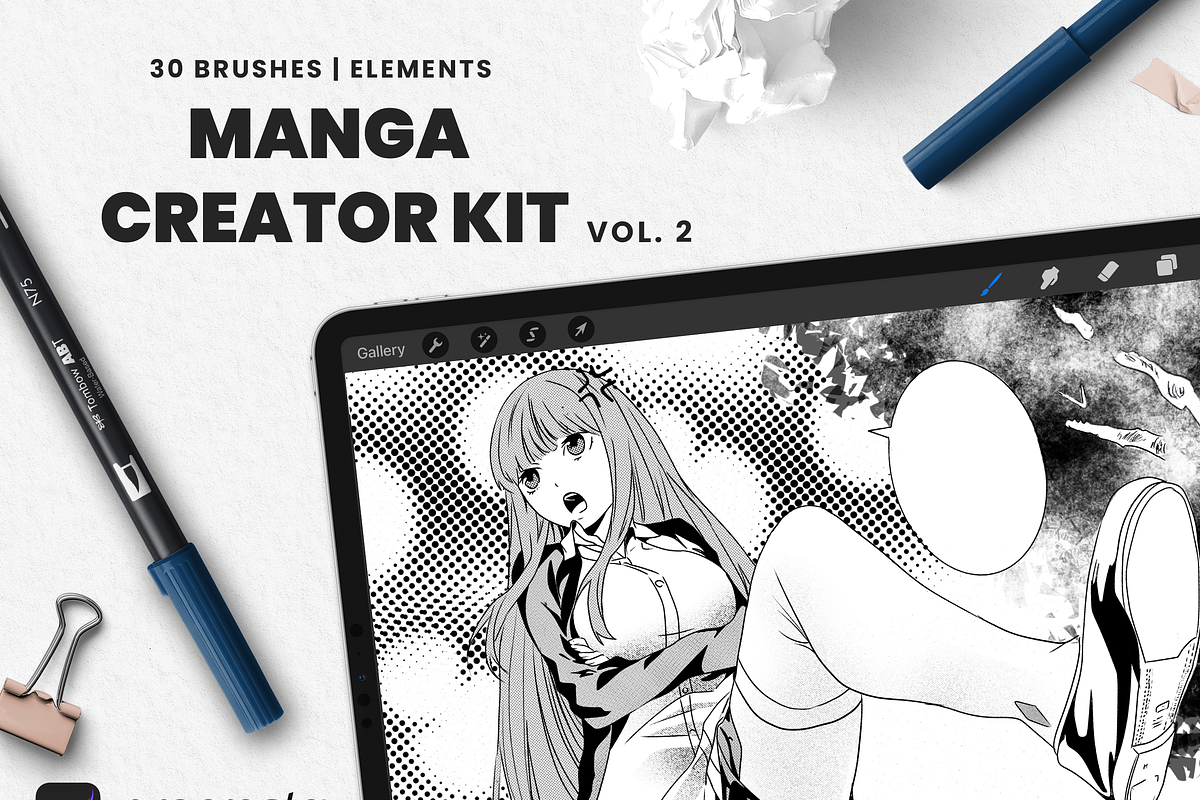 Manga Creator Kit 2 Elements, a Brush Add-On by Marshmal Mochi (Photo 1 of 5)