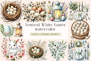 Watercolor Neutral White Easter, a Seasonal Illustration by DreamArtGraphic