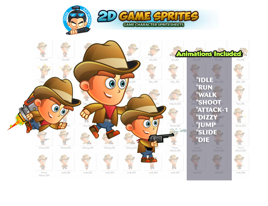 CowBoy 2D Game Sprites, an Illustration by DionArtworks