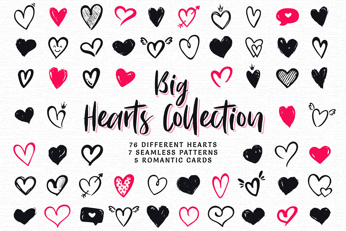 Hand drawn hearts. Big collection., a Decorative Illustration by JuliaMalinovskaya (Photo 1 of 10)