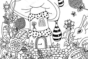 Doodle House Mushroom, Floral