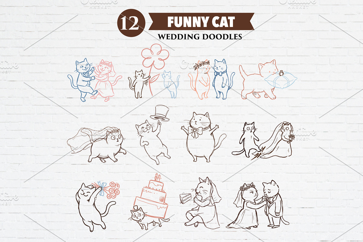 Cute Cat Wedding Doodles Bundle, an Animal Illustration by Guavanaboy (Photo 1 of 3)