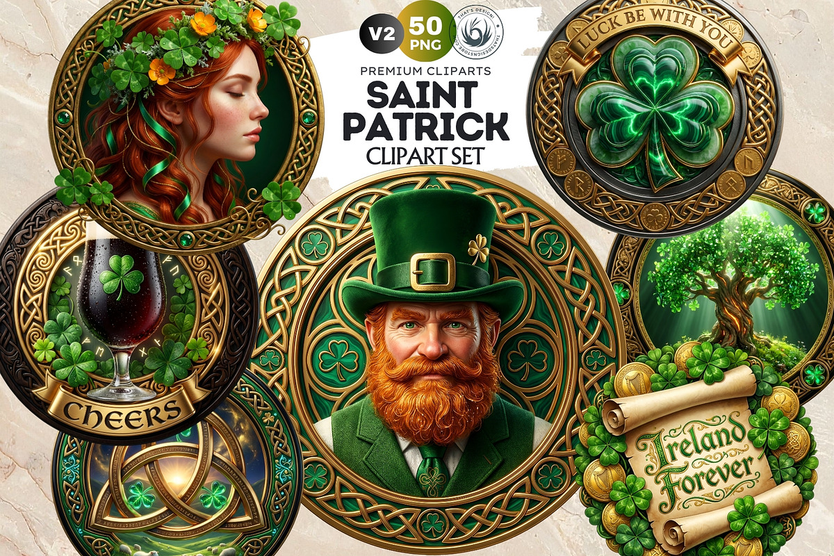 Saint Patrick Round Coaster Cliparts, a Decorative Illustration by ThatsDesignArt (Photo 1 of 10)