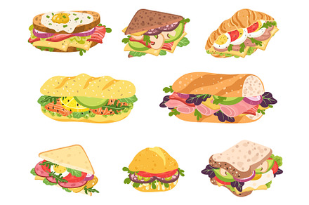 Cartoon sandwich. Delicious panini, a Food Illustration by winwin.art