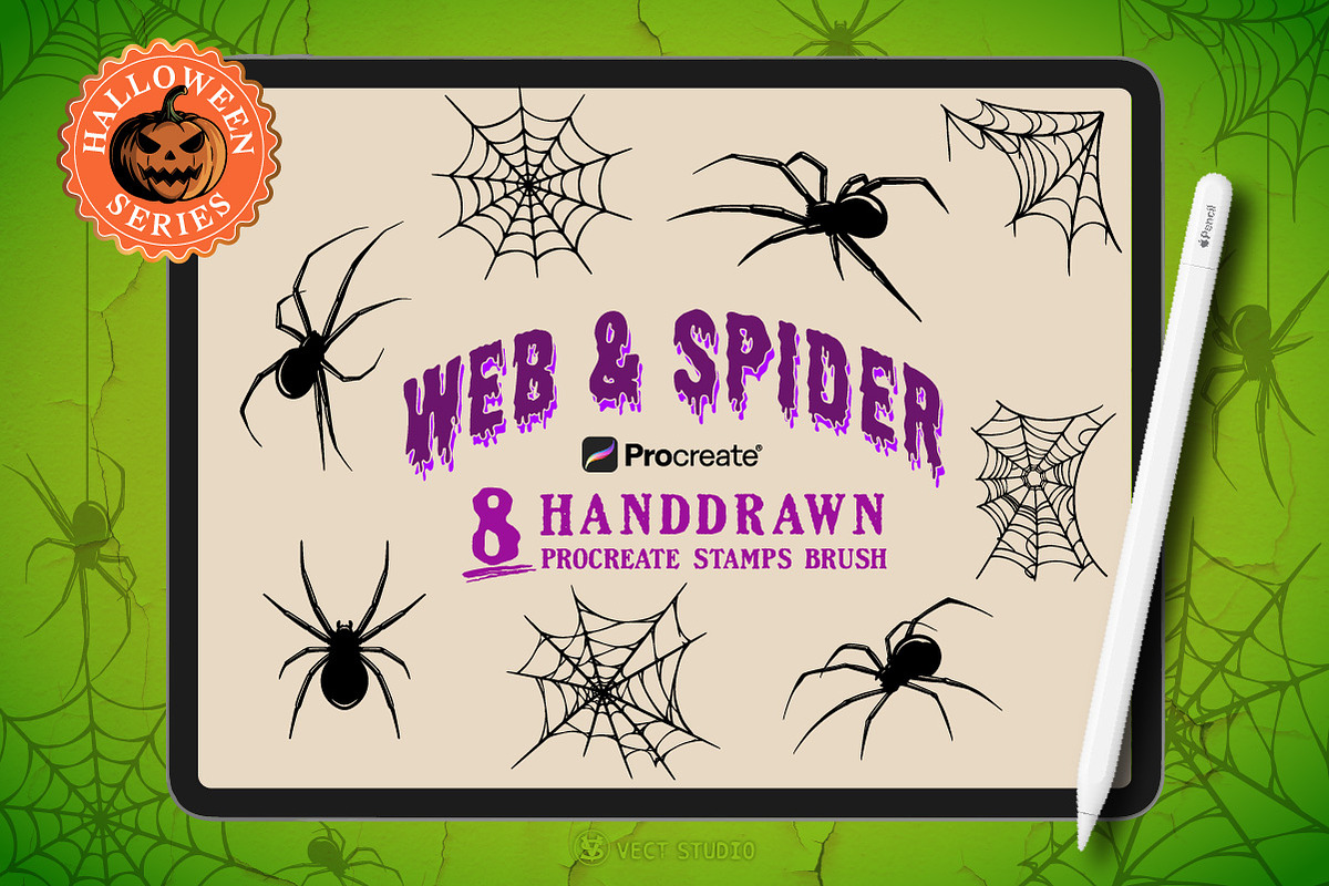 8 Web & Spider Stamp Brushes, a Brush Add-On by vectstudio (Photo 1 of 10)