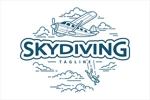 Skydiving Logo with Airplane and Sky, a Branding & Logo Template by Saba Vector