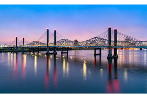 Bridges across the ohio river featuring bridge, night, and ohio, an Architecture Photo by Leonid Andronov