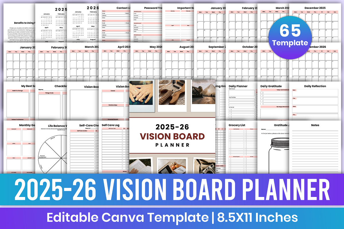 2025-2026 Vision Board Planner Canva, a Stationery Template by Mustafiz (Photo 1 of 7)
