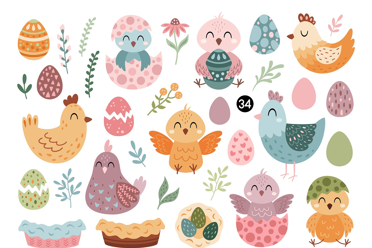 Easter chicken clipart, an Animal Illustration by JulzaArt (Photo 2 of 6)