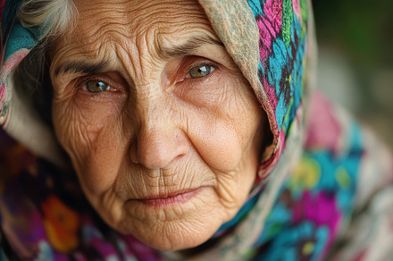 Elderly woman with thoughtful expres, a Photo by Iftikhar Alam