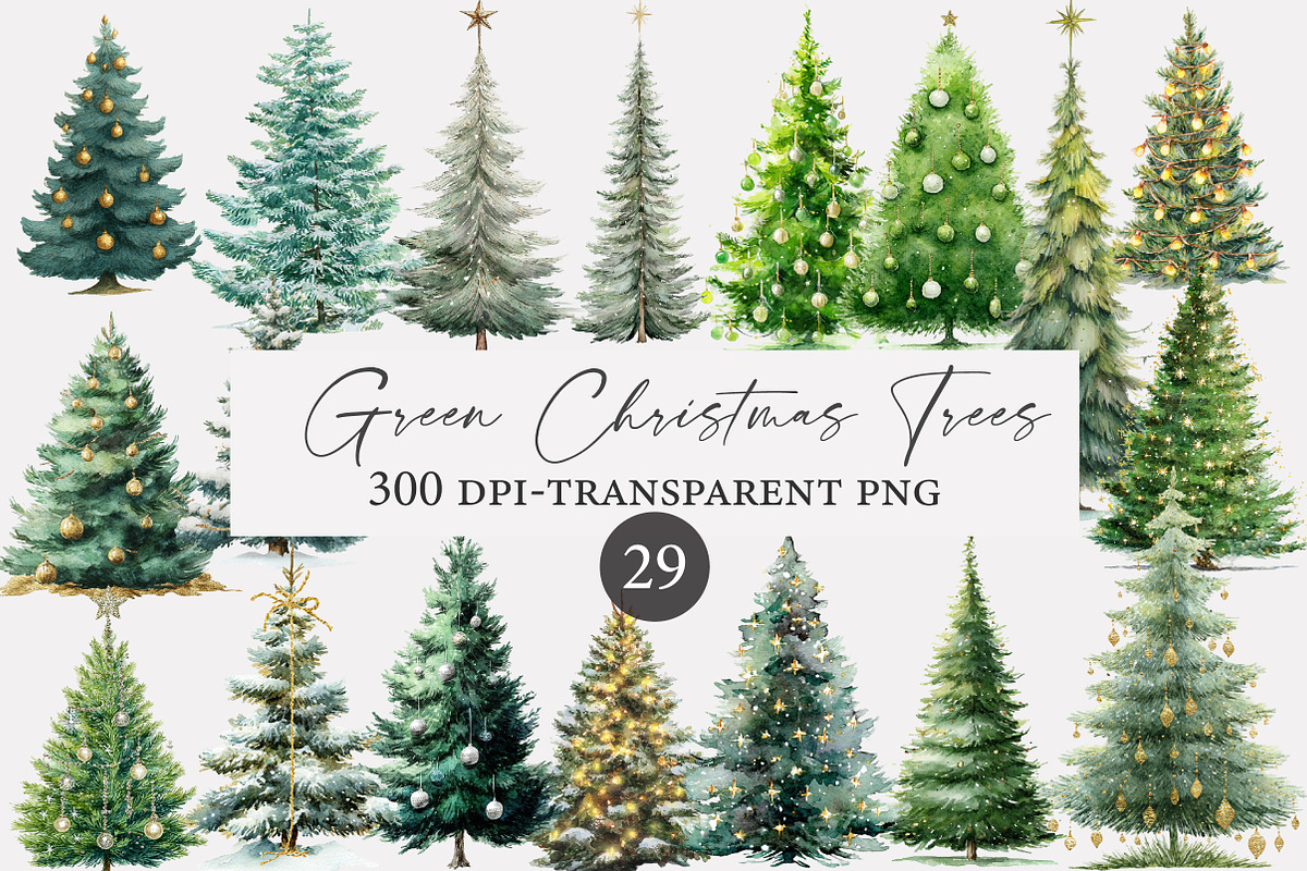 Watercolor Green Christmas Trees, an Illustration by Designworld (Photo 1 of 4)