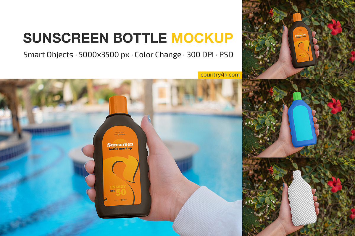 Sunscreen Bottle Mockup Set, a Packaging Mockup by Country4k (Photo 1 of 4)