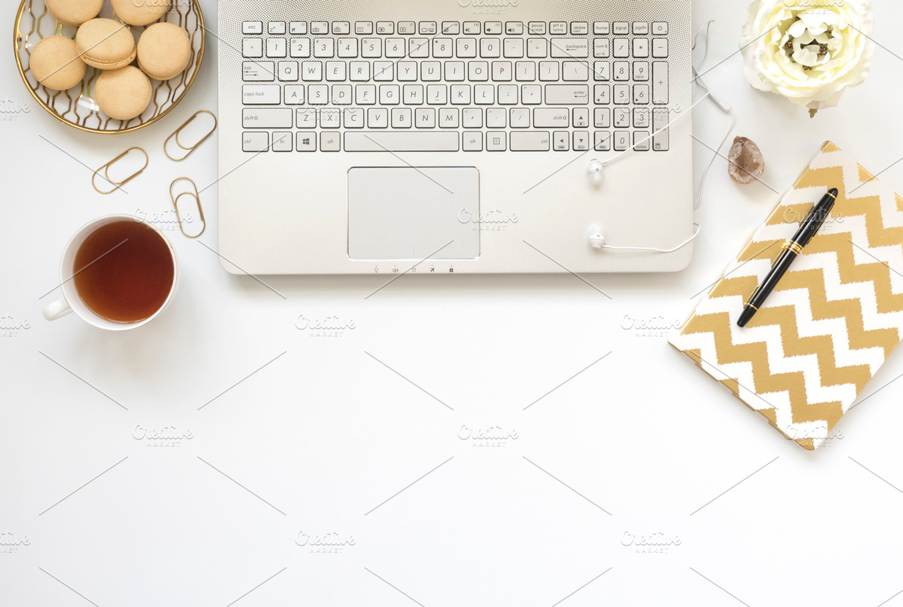 Clean flat lay styled desk photo containing flat lay, modern, and clean, a Business Photo by Imagefountain Photos