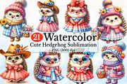 Watercolor Cute Hedgehog Clipart, a Seasonal Illustration by Rose Art (Thumbnail 1 of 7)