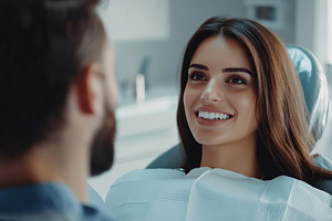 Photo of young woman sitting in a dental chair and male dentist treating her te, a Health & Medical Photo by AlyaAnd