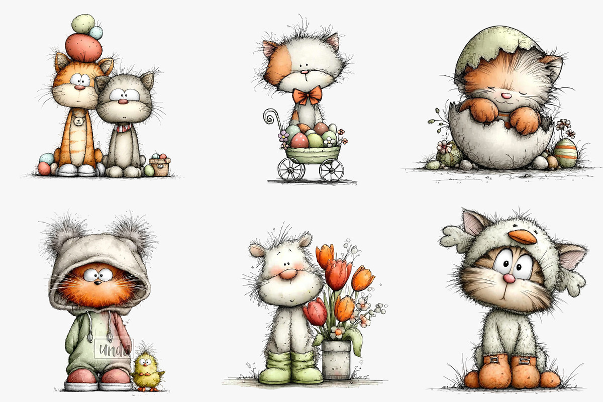 whimsical easter cats clipart, an Illustration by CreationArt (Photo 4 of 6)