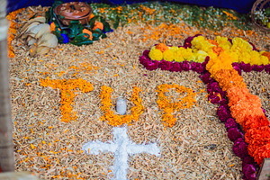 Marigold cross and flower initials
