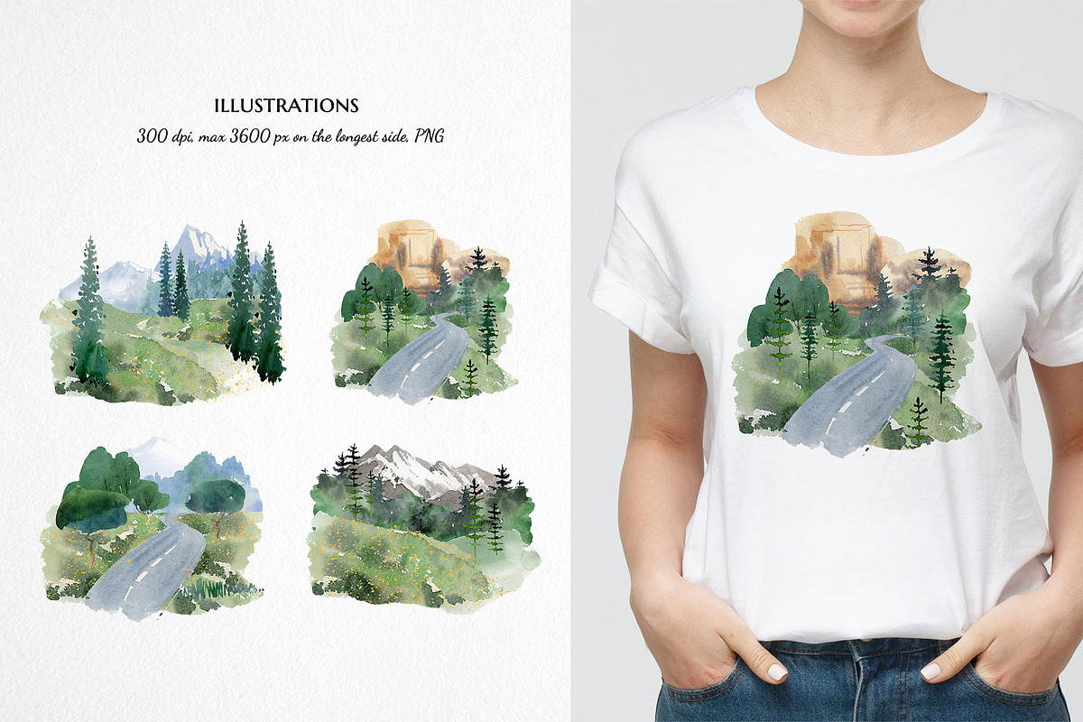 watercolor landscape creator clipart, a Decorative Illustration by LyubovZaytseva (Photo 10 of 27)