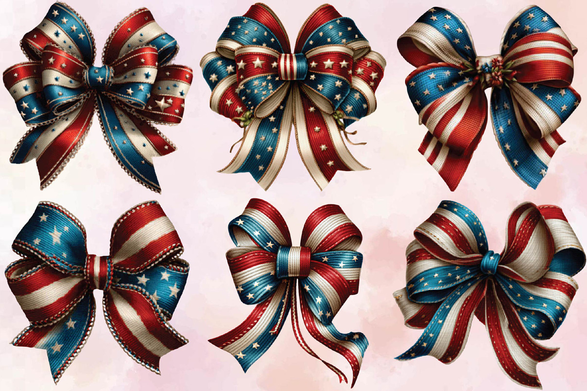 Patriotic USA Bow Clipart Bundle, an Illustration by SVGArt (Photo 2 of 9)
