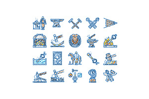 blacksmith forge anvil hammer icons, an Object Illustration by pikepicture