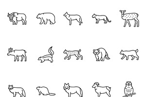 North american animals black line ic
